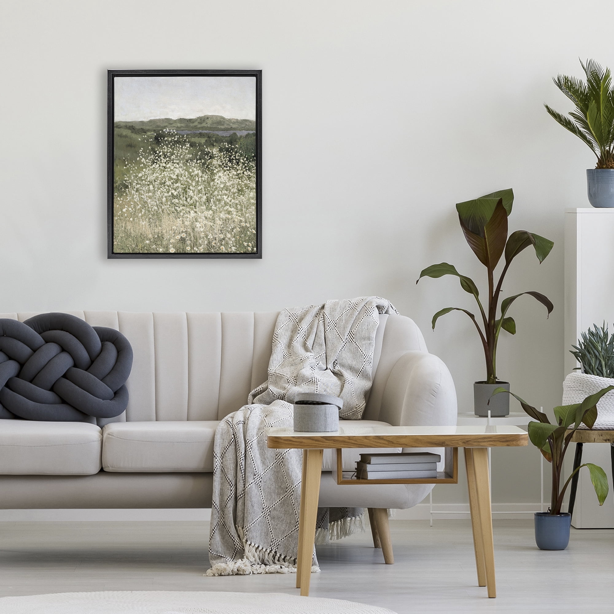 Stupell Industries Sunlit Meadow of White Daisies Black Framed Floater Canvas Wall Art, design by Amber Sterling