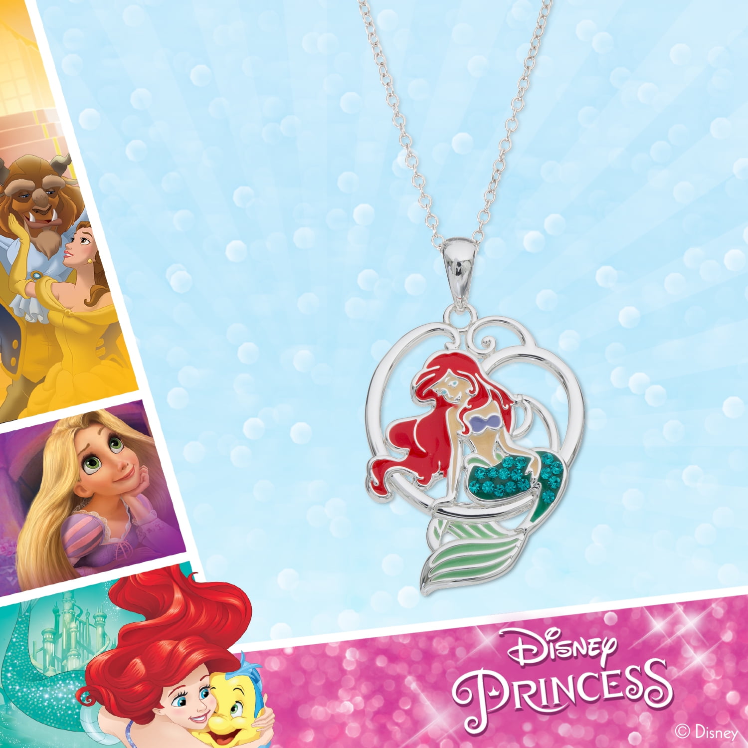 Disney The Little Mermaid Girls' Silver Plated Ariel Pendant Necklace, 18  Chain 