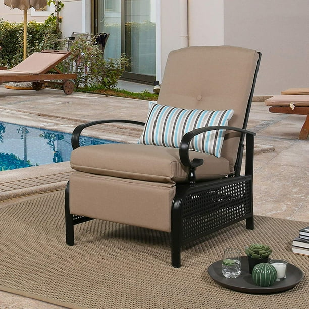 Ulax Furniture Indoor Outdoor Recliner Chair Patio Metal Lounge Reclining With Olefin Cushion Beige Com - Patio Furniture Reclining Chairs Ulax Furniture Indoor Outdoor Recliner Chair Patio Metal Lounge Reclining With Olefin Cushion Beige Com - Patio Furniture Reclining Chairs