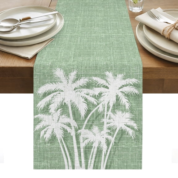 Tropical Palm Tree Table Runner Vintage Sage Green Exotic Botanical Plants Tablerunners 13 x 108 Inch, Table Decorations Tabletop Scarf for Summer Gathering Holiday Farmhouse Kitchen Dining Decor