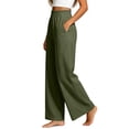 thumbnail image 6 of VBVC Women's High Waisted Cotton Linen Pants , Casual Work Lounge Trousers For Women , Ladies' Wide Leg Seamed Pants with Pockets,Army Green,S-2XL, 6 of 7