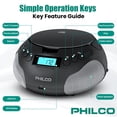 thumbnail image 3 of Philco Reproductor de CD portátil Boombox, reproductores de CD con radio FM para el hogar, compatible con MP3/WMA/CD-R/CD-RW entrada auxiliar de 3,5 mm | Puerto USB | Sonido estéreo | Alimentación por, 3 of 5