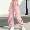 thumbnail image 5 of Xyant Girls Cargo Parachute Pants Elastic Waist Wide Leg Streetwear Dance Trousers with Pockets (Pink,7-8 Years ), 5 of 6