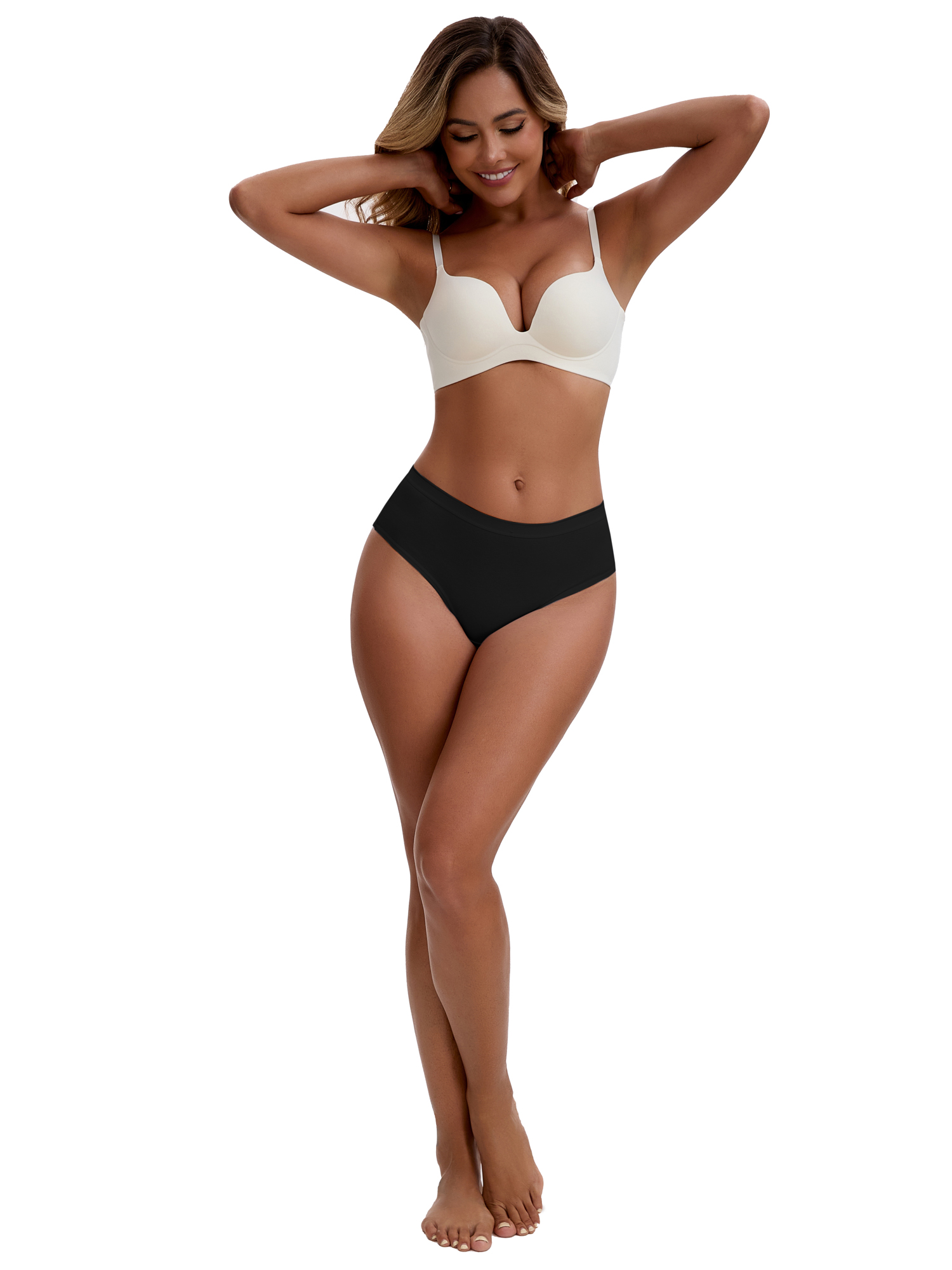 Unique Bargains Women's Cotton High Waist Bright Trim Briefs M Black