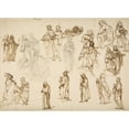 thumbnail image 2 of Francesco Vanni 18x14 Gold Ornate Wood Frame and Double Matted Museum Art Print Titled - Figure Studies; Standing and Kneeling Clerics and Religious, Adam and Eve, and a Reclining Skeleton (, 2 of 4