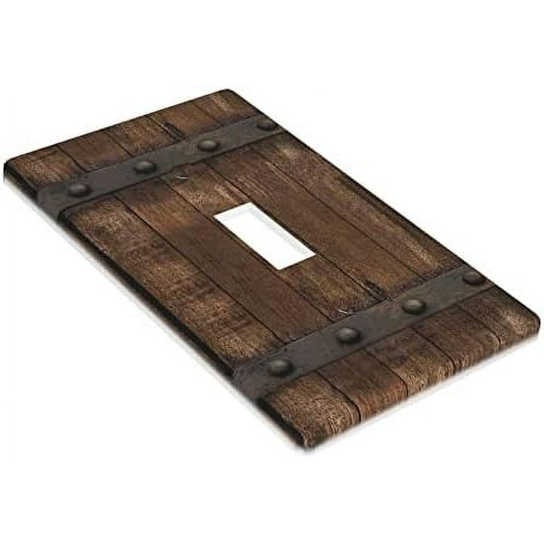 Farmhouse Brown Rustic Wood Print Light Switch Cover Plate Decorative 2  Gang Double Toggle Vintage Barn Door Wall Plates for Bedroom Bathroom  Kitchen Home Plastic Faceplate 4.5 x 4.5 x 0. 
