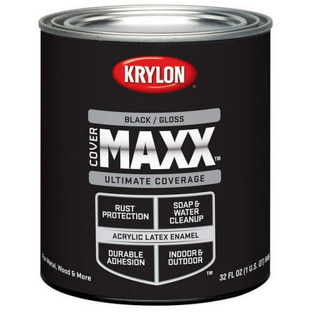 Krylon COVERMAXX Acrylic Latex Enamel, Gloss, Black, 1 Quart