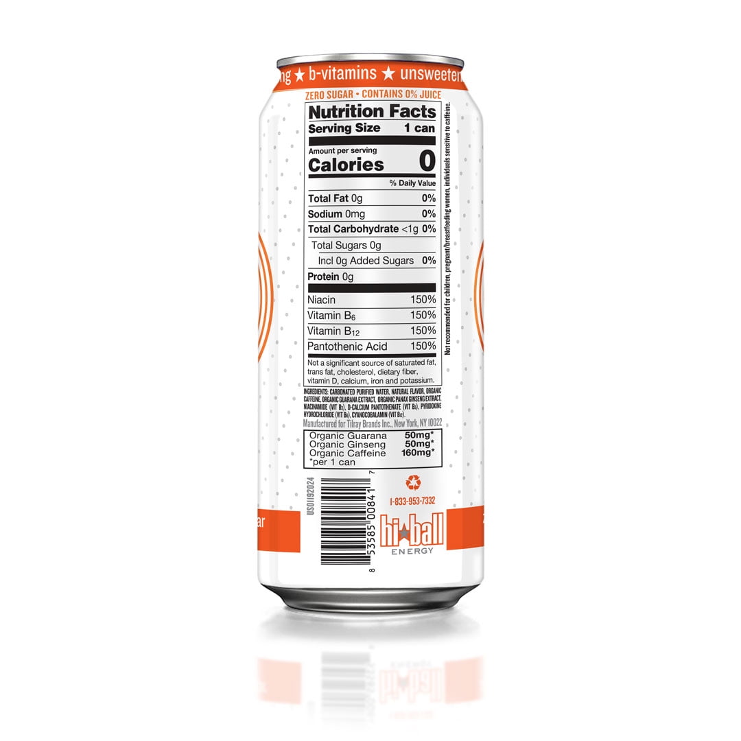 Hiball Clean Energy Drink, Zero Sugar Caffeinated Seltzer Water, Blood Orange, 16 Fl Oz, 12 Pack