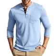 thumbnail image 2 of Domuza Mens Long Sleeve Henley Shirts Cotton 3-Button Casual Stylish T-Shirts Fall Solid Color Soft Comfy Regular Fit Basic Tops Light Blue L, 2 of 5