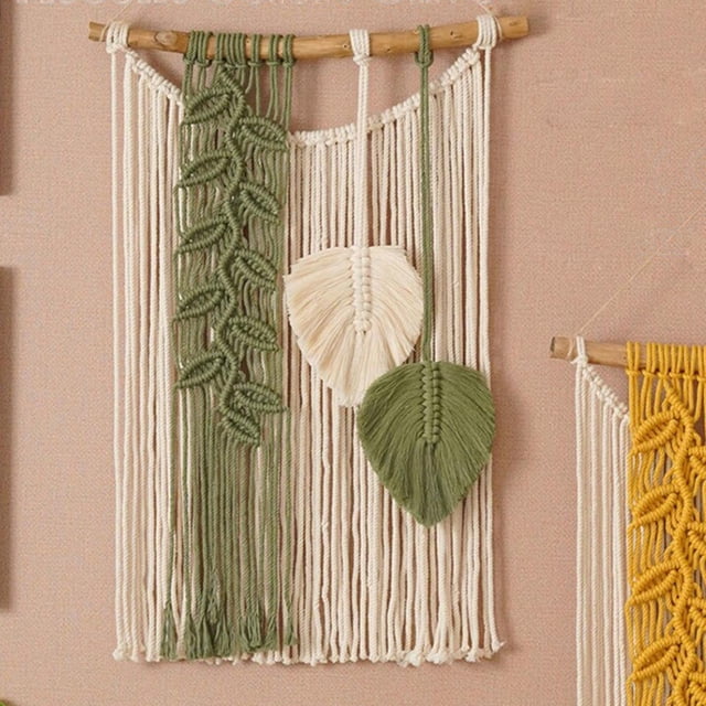 Macramé Colgante de pared Bohemio Macramé Arte de la pared Durable Decorativo Exquisito Borlas hechas a mano Tapicería tejida para cina Bar Comedor Verde Soledad Macramé Tela decorativa