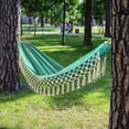 thumbnail image 5 of Eurhowing Outdoor Cotton Hammock with Tassels, 440lb Double 2 Person Portable Hammock, Heavy Duty Boho Hammock for Camping Patio Backyard Travel, Green, 5 of 8