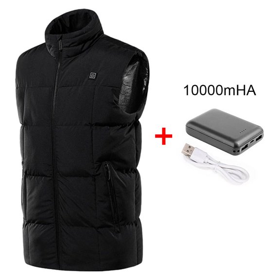 Fashnice Heated Vest 9 Areas USB Men's Women's Winter Outdoor Electric Heating Jackets Warm Sports Thermal Coat Clothing Heatable Vest Black Power Bank(10000 mAh) US M