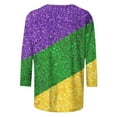 thumbnail image 5 of Mardi Gras Shirts for Women Funny Mask Graphic 3/4 Sleeve Striped Tee Shirt Loose Casual Crew Neck Party Tops Trendy Mardi Gras Outfit 2026, 5 of 6