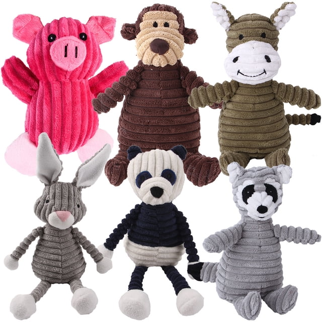 Una variedad de juguetes de peluche para mascotas con vocalización de monos de pana para entrenar la ventilación de las muelas del perro