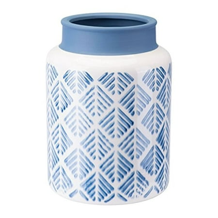Zuo Zig Zag Vase (Large), Steel Blue & White
