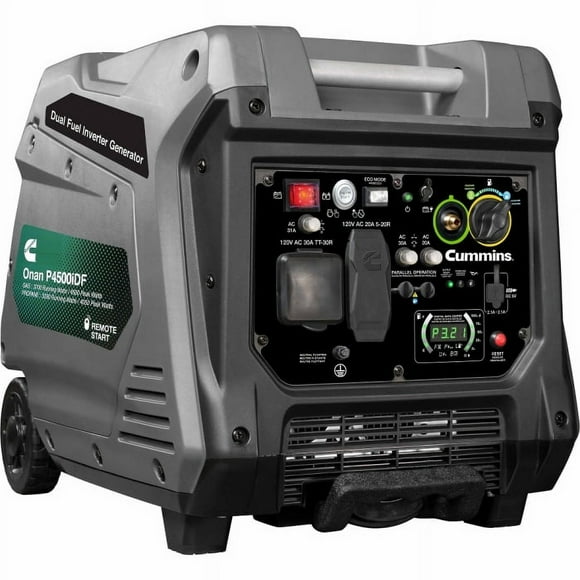 Cummins Power Generation Generator Power A068H732 Onan P4500iDF; Digital Inverter Generator/Remote Start 224 CC OHV 4-Stroke Engine; LED Display; Gasoline/Propane/3.4 Gallon Tank Capacity