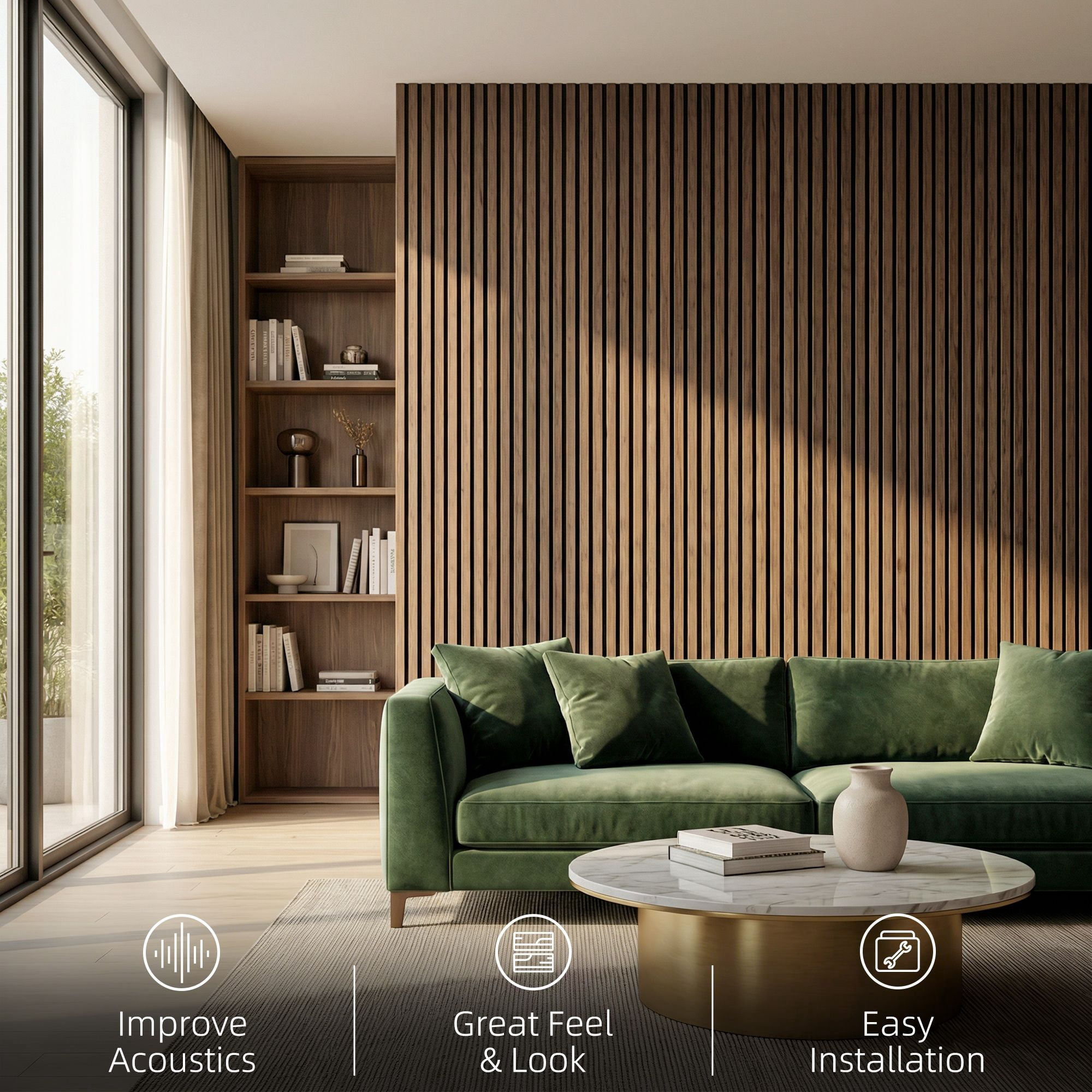 47" x 24" Wood Panels for Wall, 4 Pack Acoustic Panels, Sound Absorbing Slat Wall for Wall Decor, Home, Walnut