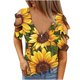 thumbnail image 1 of Moda mujer elegante sexy media manga Ｖ-cuello cremallera impresión ahueca hacia fuera camiseta blusa Tops Pompotops hfajkhk128908, 1 of 5