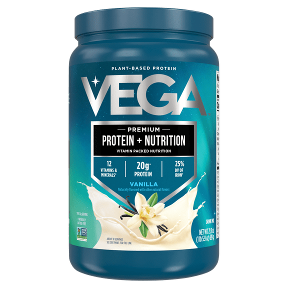Vega Plant-Based Protein, Premium Protein   Nutrition, Vanilla , 1 lb 5.9 oz (619 g)