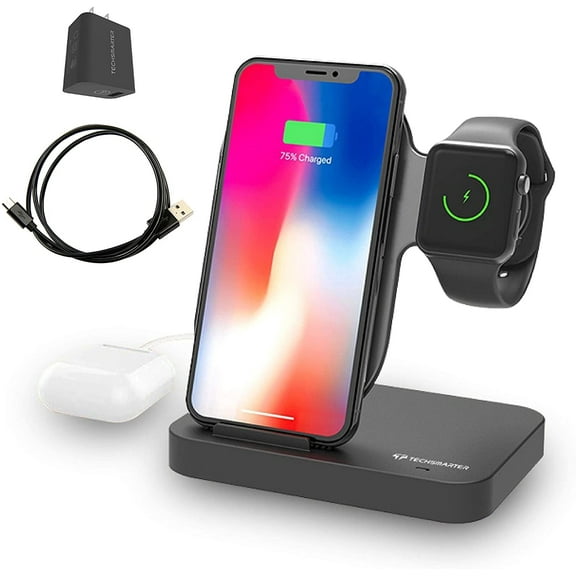 Techsmarter Wireless Charging Station Dock for iPhone   Apple Watch   AirPods. Compatible with iPhone 15, 14, 13, 12, 11, XR, XS, Watch 7, 6, 5, 4, 3,
