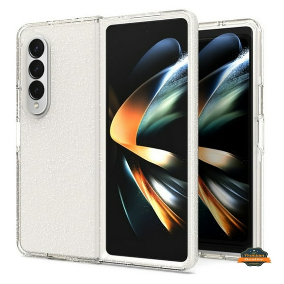 For Samsung Galaxy Z Fold 4 5G Glitter Sparkle Bling Shiny Thin Slim Hybrid Shockproof Rubber Silicone TPU Gel Protective Phone Case Cover by Xpression - Clear