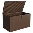 thumbnail image 1 of Coffre de Terrasse Extérieur en Résine de 120 Gallons – Grand Coffre de Rangement Résistant aux Intempéries – Couvercle Verrouillable et Étanche – Idéal pour Coussins de Patio, Outils de Jardin, Accessoires de Piscine – Brun, Tige Pneumatique, 1 of 8