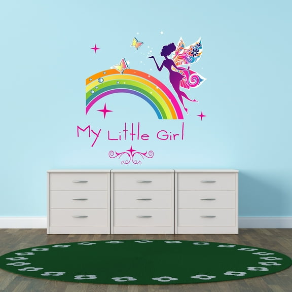 Girly Wall Decals for Boy's Bedroom - Fairy Near Rainbow giving Flying Kiss Wall Sticker Decal With Easy Installation Instructions Kid's Bedroom Décor Wall Sticker - Size: 10 In x 10 In