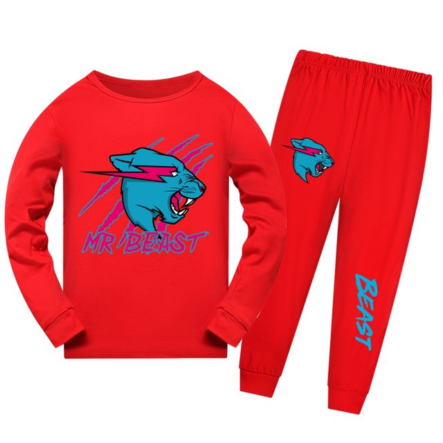 Ensemble de Pyjama pour Garçons Mr-Beast Pyjamas pour Enfants Chat Éclair Pyjama Jeunesse Vêtements de Maison
