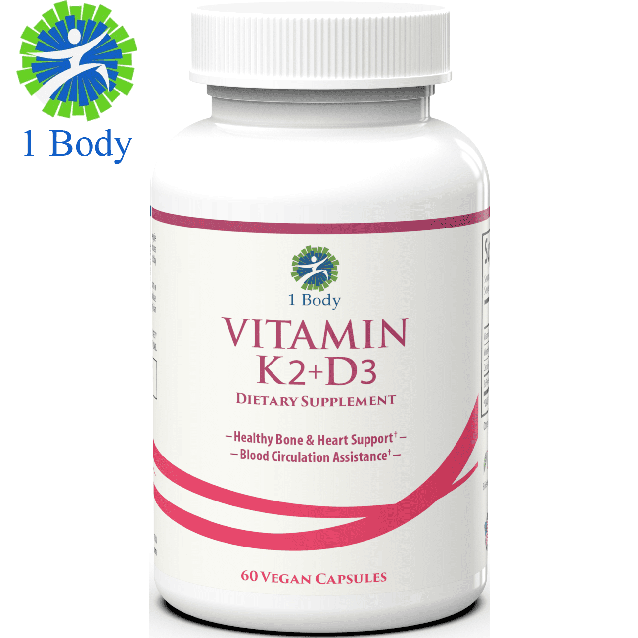 1 Body Vitamin K2 + D3 Supplement for Strong Bones, Healthy Heart