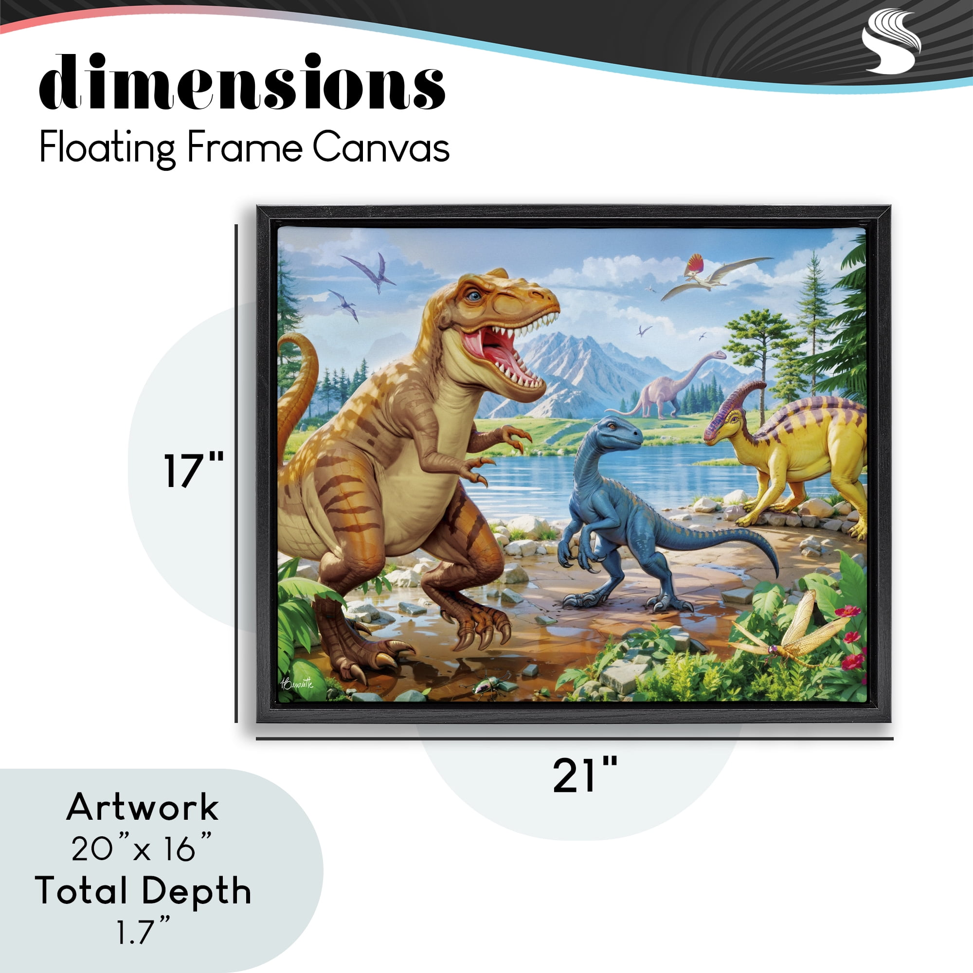 Stupell Industries Lush Jurassic Lakeside Black Framed Floater Canvas Wall Art, design by Henriette Chinaglia