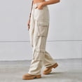 thumbnail image 6 of uublik Womens Cargo Jeans Straight Leg Jeans Casual High Waist Baggy Denim Cargo Pants with Pockets, Khaki, 6 of 6