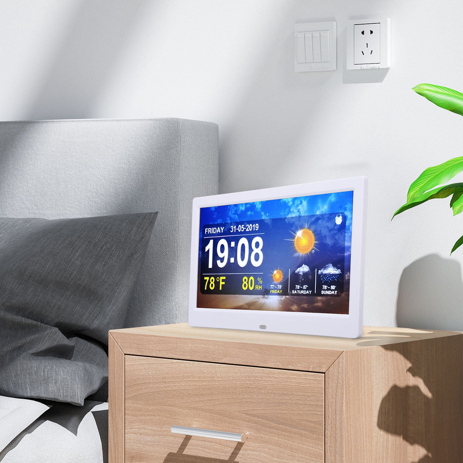 Digital Weather Clock With 10 Inch Large Screen Display, Calendar Alarm Day Clock  With Automatic Dimming Background Music Or Videos Customization Best Clock For Seniors