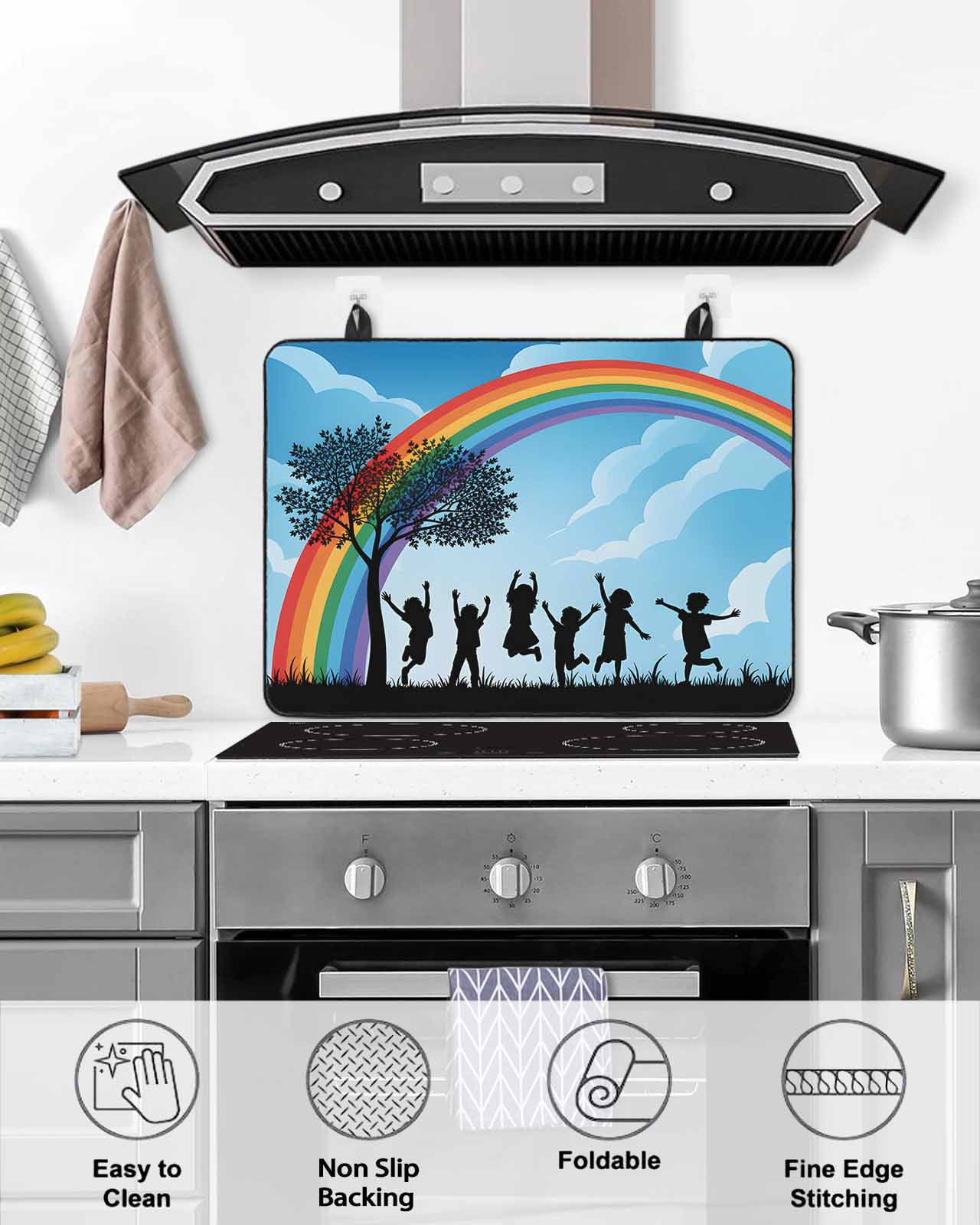 Large Induction Cooktop Protector Mat Colorful Stove Top Covers for Electric Stove, Blue Black Silhouettes Abstract Tree Decorative Stove Burner Cover Mats, Glass Top Stove Cover