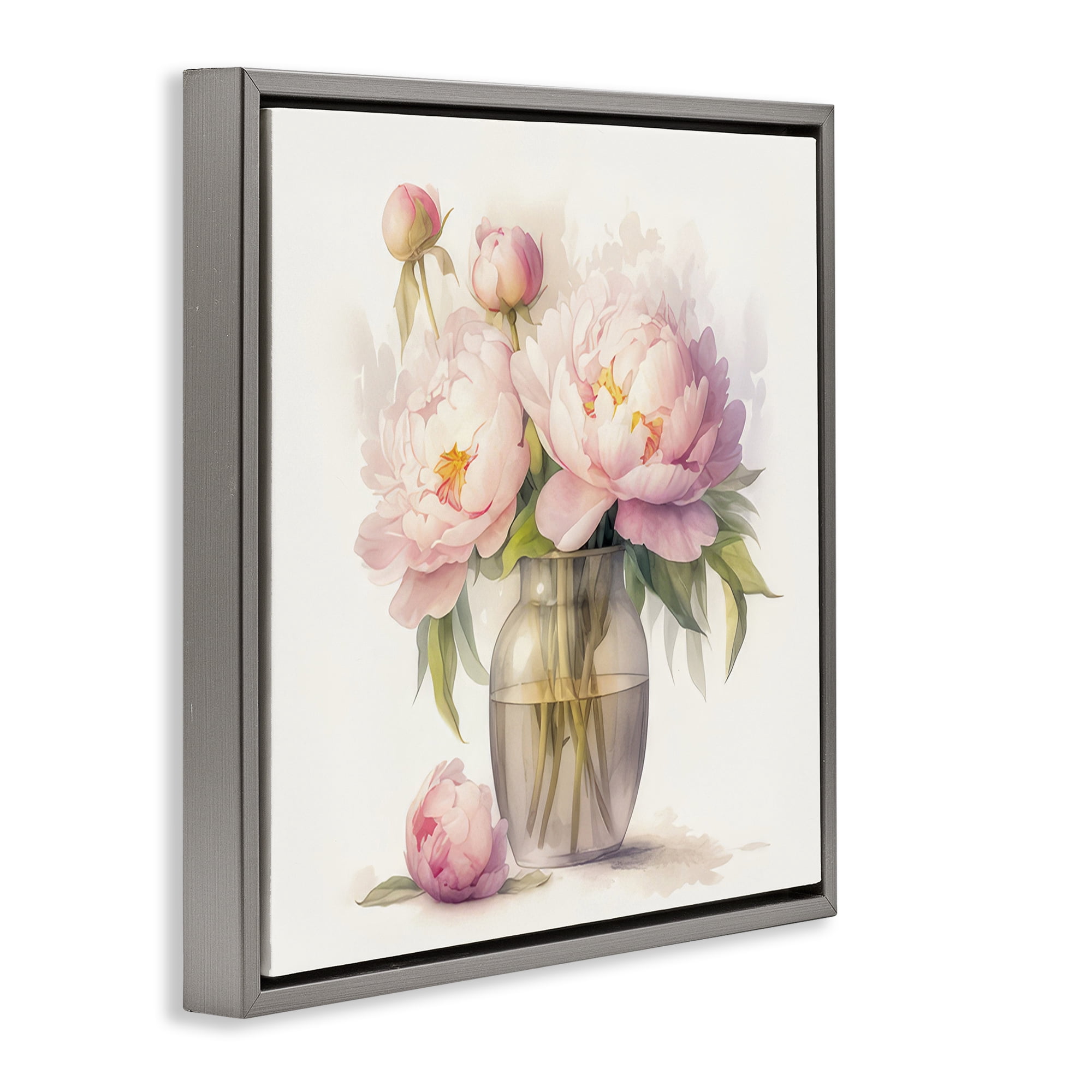 Stupell Industries Subtle Blush Peonies Plants & Flowers Painting Gray Floater Framed Canvas Art Print Wall Art, 18 x 18
