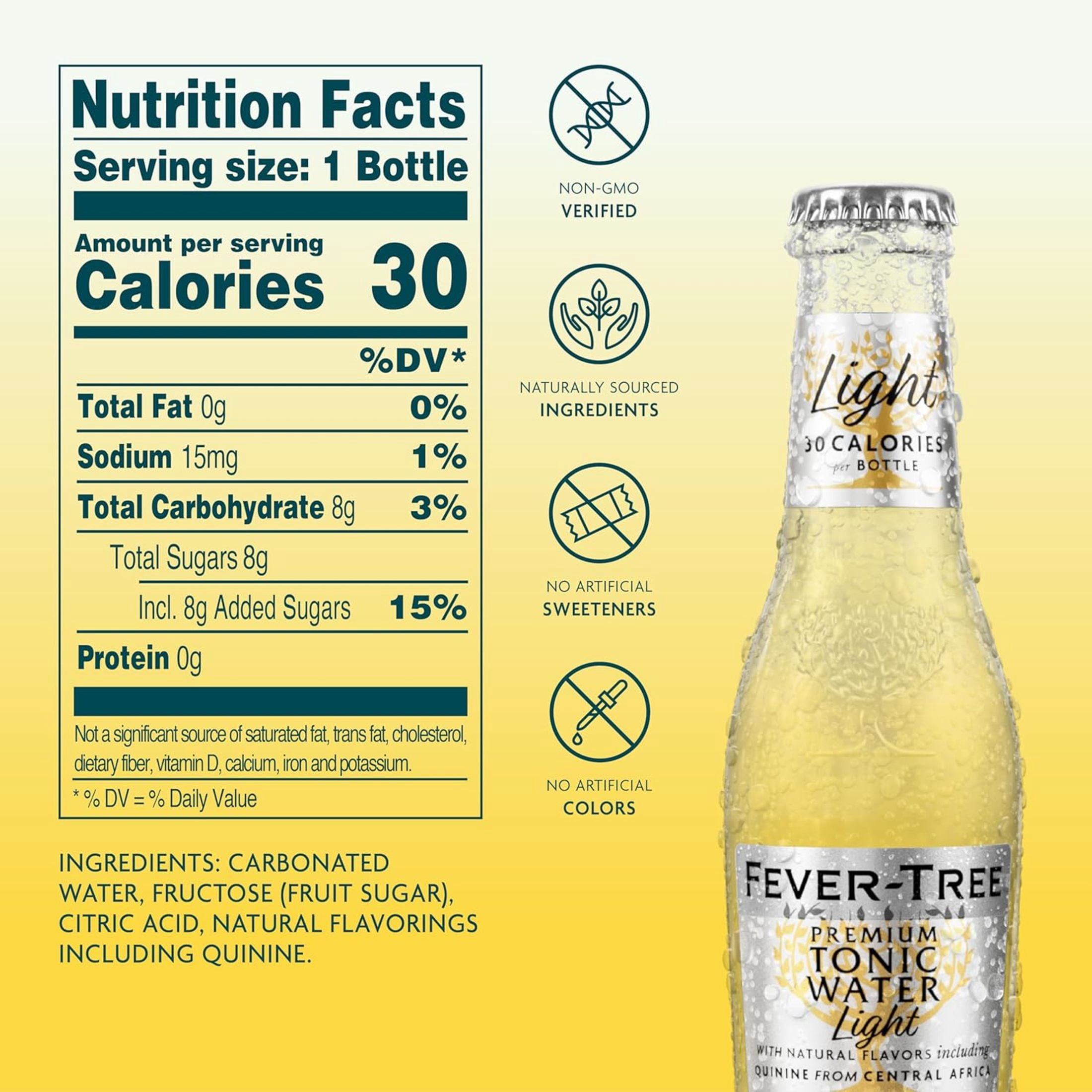 (2 pack) Fever-Tree Light Premium Tonic, 4 Pack, 200 ML Glass Bottles, 0% ABV