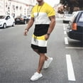 thumbnail image 4 of Vedolay Men's 2 Piece Outfits Color Block Tee and Drawstring Shorts Set(Yellow,L), 4 of 5