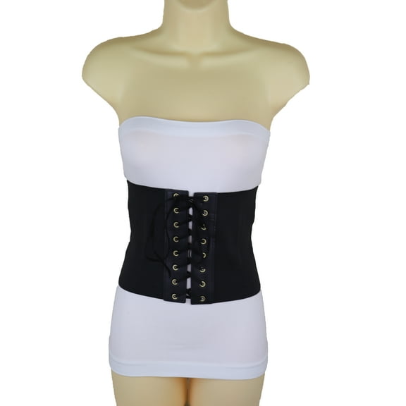 Women Black Corset Extra Wide Elastic Waistband Belt S M