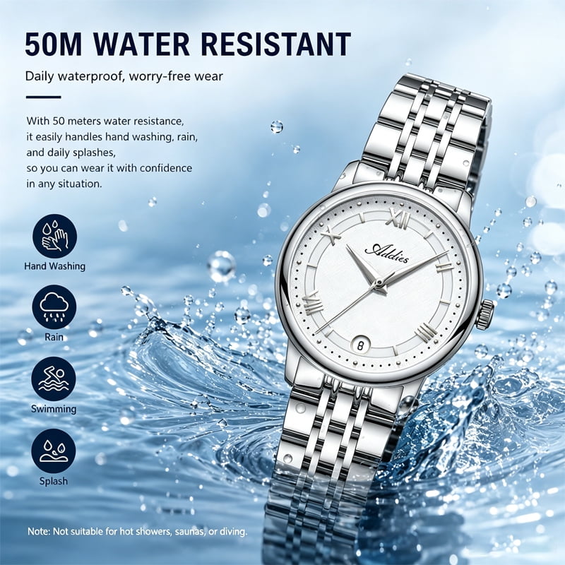 ADDIES Women's Quartz Watch 31mm with Sapphire Crystal, Japanese GM12 Movement, Stainless Steel Bracelet, Slim Case Design, 50M Waterproof Analog Watch, Gift for Women
