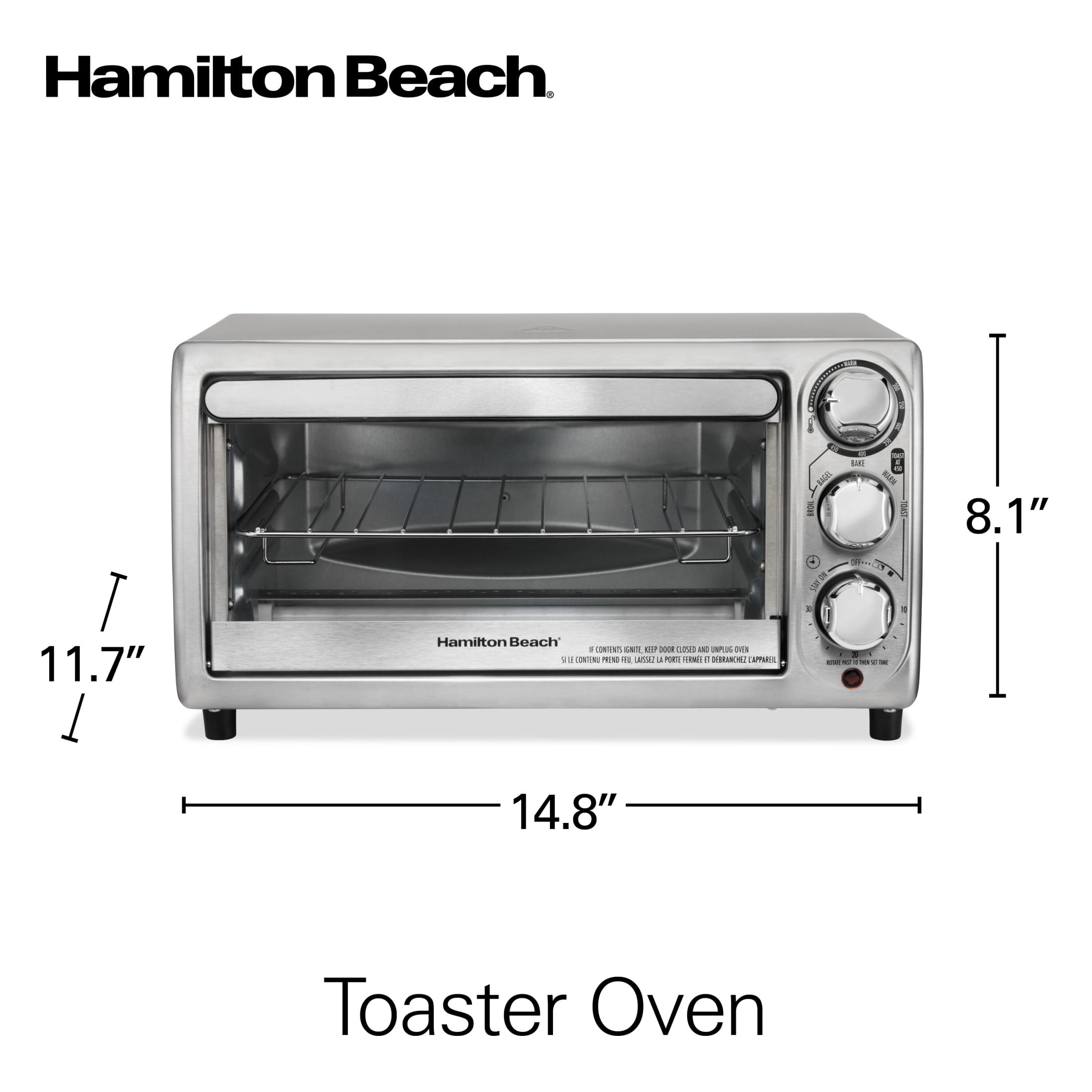 Open Box Hamilton Beach 4-Slice Countertop Toaster Oven with 5 Versatile Cooking Modes, Stainless Steel