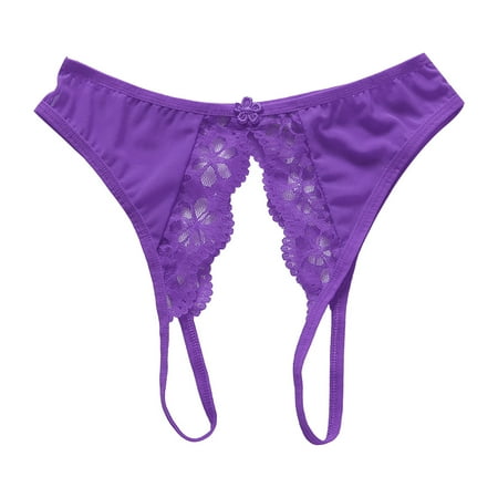 Silk Thong Breathable Briefs for Women Womens Sexy Open File Thong Transparent Mesh Front And Rear Open File Lace Edge Low Waist Panties