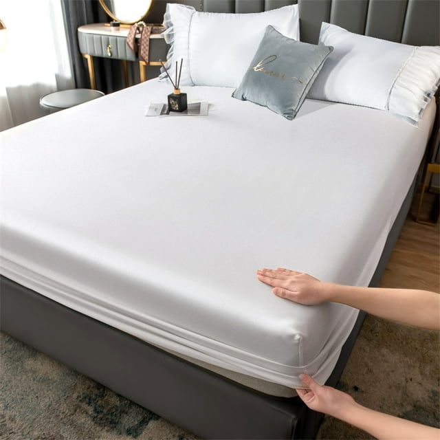 Ice Silk Mattress Protector Cover 160x200,Adjustable Elastic Fitted Sheet 140x190,Non-slip Fixing, Washable And Foldable