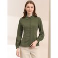 thumbnail image 4 of Camisa con Botones Unique Bargains Blusa de manga larga con cuello Peter Pan Ejercito verde S, 4 of 6