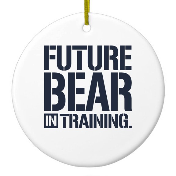 DistinctInk Hanging Ceramic Christmas Ornament - Future Bear in Training - Gold String, 2-3/4 inch Diameter