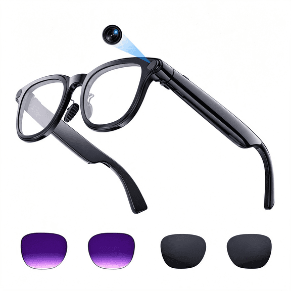 GJX Ai Smart Glasses with 4K Camera for Travel&Daily Use,Bluetooth Audio Sunglasses with Open-Ear Speakers,Hands-Free Calling&Vlogging,Real Time Translation (Matt Black)