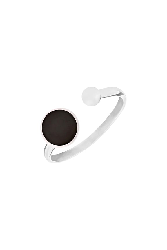 Women's 925 Sterling Silver Round Simulated Onyx Gemstone Ball Open Stackable Ring
