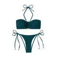 thumbnail image 4 of DHFJKG Bikini Sets For Women 2 Piece Swimsuits U-Wire Halter Textured Bathing Suit With Side Tie Thong Bottoms Trendy Beachwear, 4 of 4