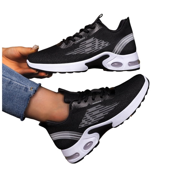 Rokment Women's Running Cross Training Shoes Breathable Mesh Comfortable Air Cushion Hiking Jogging Fitness Trainners Casual Walking Tennis Fashion Sneakers Black Size 6