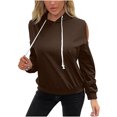 thumbnail image 1 of Timegard Hoodies for Women Cold Shoulder Drawstring Slim Fitting Comfy Sweatshirts Pullover Tops Fall, 1 of 4