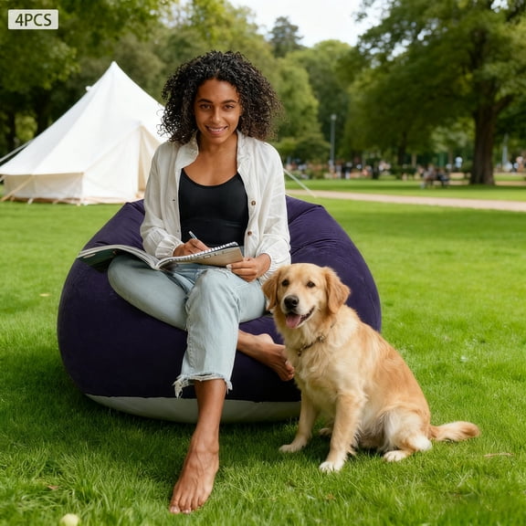 Free Standing Dark Blue Bean Bag Chair Inflatable Chairs for Living Room Bedroom Outdoor Inflatable Sofa
