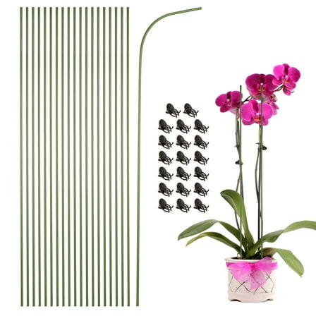 Uxcell 20Pcs Plant Stakes, 15.7" Bendable Plant Support Sticks with Clips, Green
